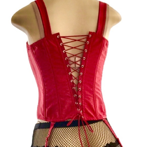 Fredericks of Hollywood Red Satin Garter Corset - Picture 3 of 6